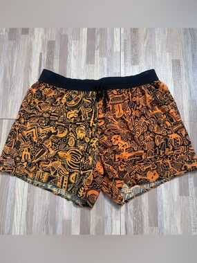 Janji Black and Orange Graphic Athletic Running Shorts Mens Large